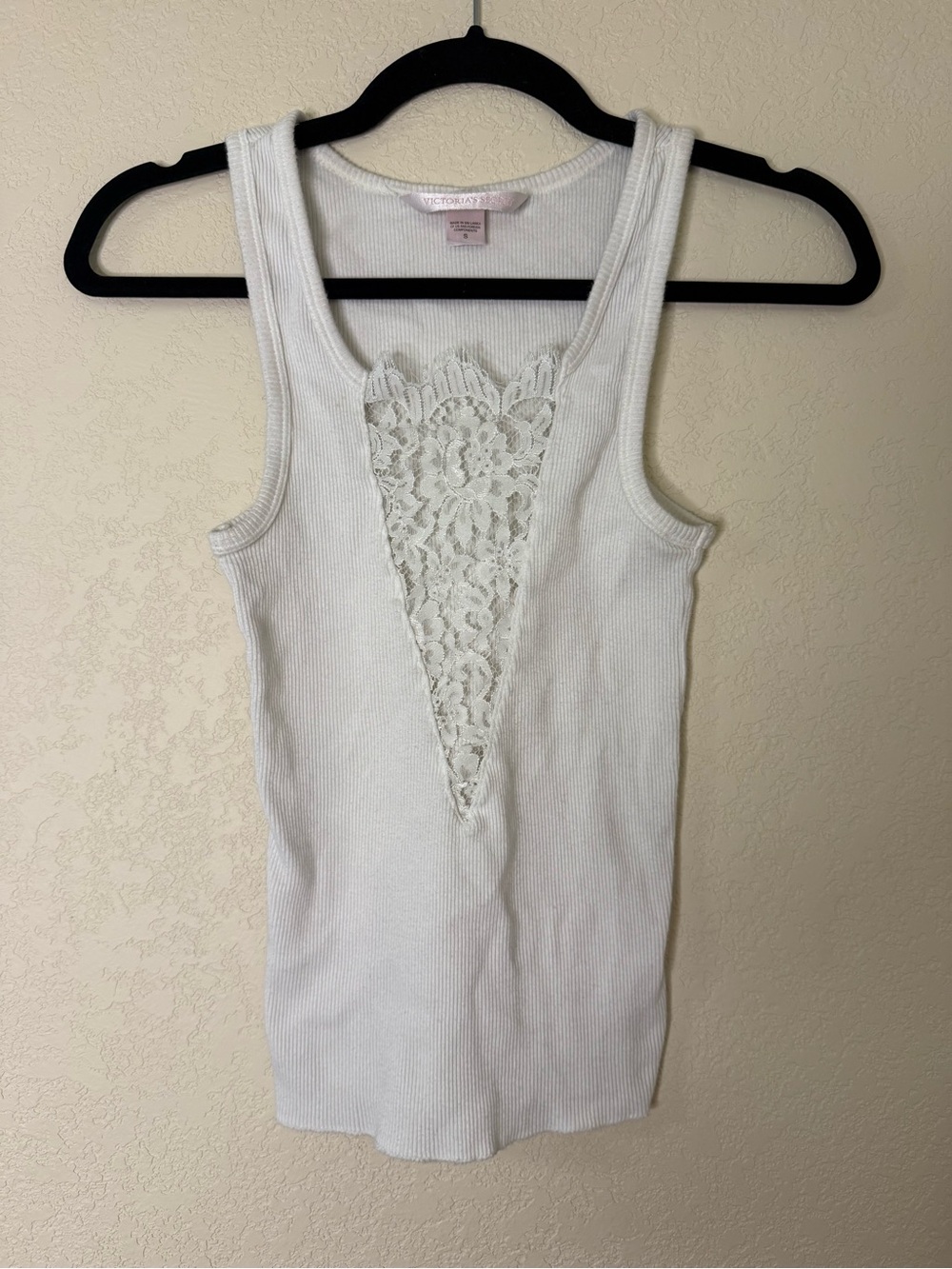 Victoria's Secret White Ribbed Tank with Lace Inset